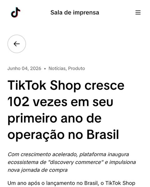 TikTok Shop cresce 102 vezes em seu primeiro ano de operação no Brasil